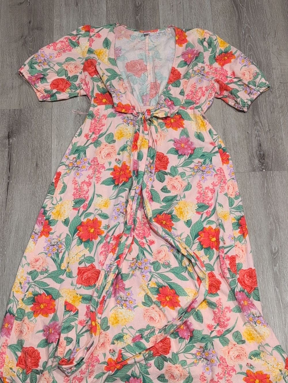Old Navy Pink Floral Maxi Dress with Tie Front